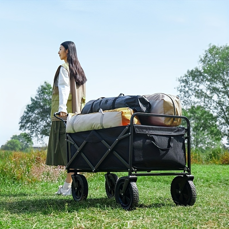 

30 Heavy Duty Folding Wagon - 220lbs Capacity, Wheels, And Foldable - Beach, Lawn, Sports, Camping, Outdoor , Stylish Black, Camping And Shopping!