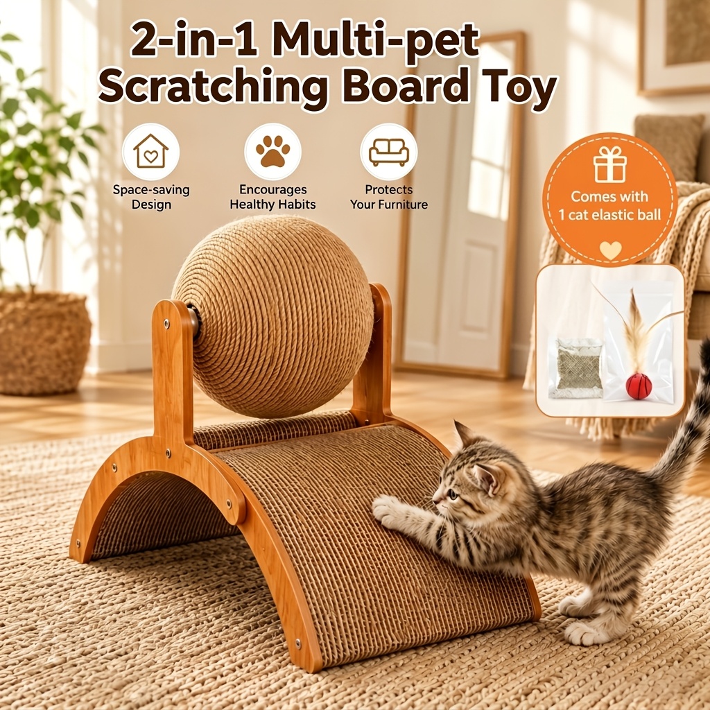 TEMU Jouet 2-en-1 pour animaux, planche à gratter robuste en jute avec tapis , jouet pour chat durable et interactif avec encombrante, convient aux