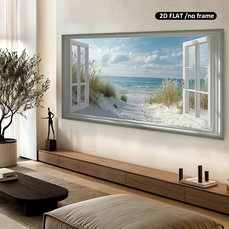 1pc   peinture côtier - chemin de plage avec vue sur locéan, art mural   moderne pour salon, chambre ou bureau - décoration     (23.6x47.2 pouces / 60  cm) - installation facile à  , toile non encadrée, œuvre   vue fenêtre, paysage marin  