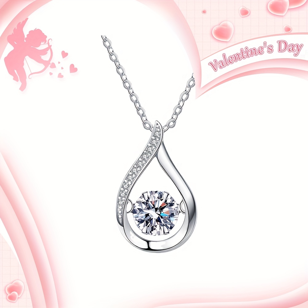 TEMU 1 Piece 925 Sterling Silver 1 Carat Moissanite Necklace Exquisite Water Drop Women's Fashion Pendant Necklace Engagement Wedding Anniversary Gift For , Lovers