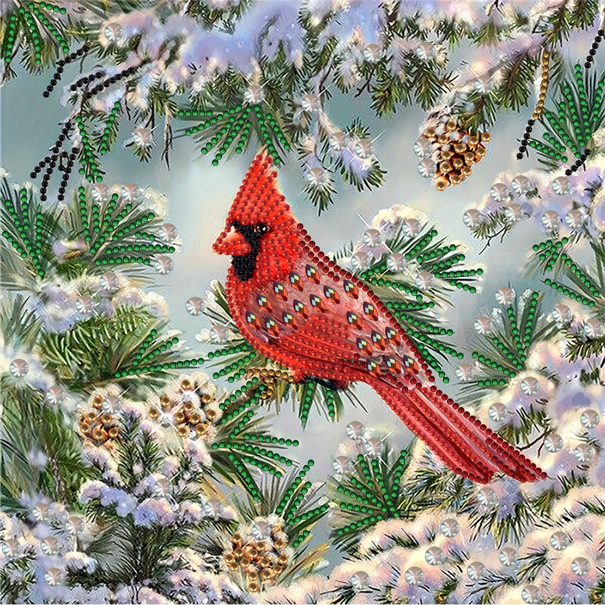 

1pc Diy Diamond Art Painting Birds In Snow Special-shaped Artificial Diamond + Bright Artificial Diamond Parent Handmade Holiday Gift Beautiful Red Light Up Home Decor