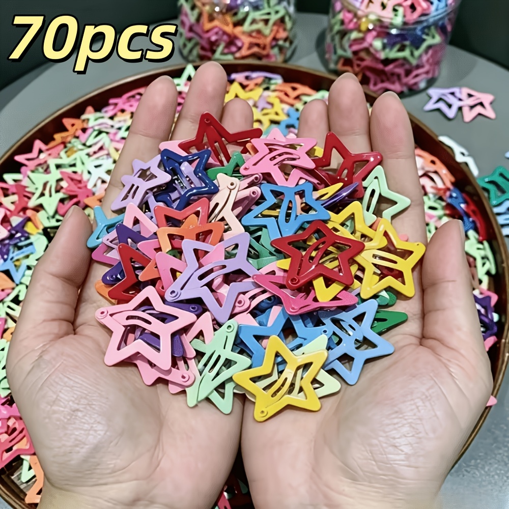TEMU 70pcs Random Snap Hair Clips, Hollow Five-pointed Star Hairpins, Sweet Y2k Style Hair Accessories For Daily And Party Hairstyles