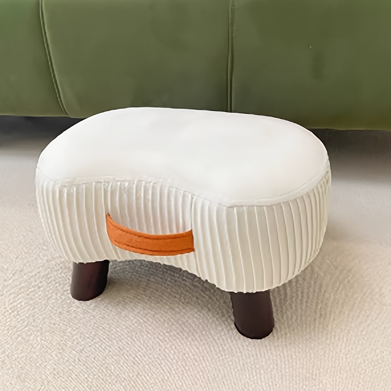 chic   polyester covered wooden footstool versatile shoe changing stool for living room bedroom details 8