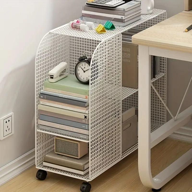 under desk rolling bookshelf organizer heavy duty metal rolling storage cart with wheels multi tier shelves drawers for home office classroom study space saving mobile book holder standing shelf standing shelf Product details 6
