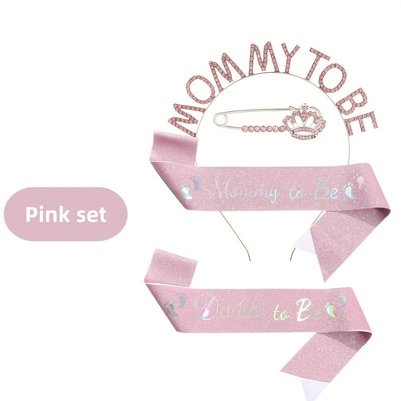 4-piece Mommy & Daddy To Set – Gender Reveal Sashes & Crowns, Pink, Blue & Golden Glitter, New Parent Announcement Photo Props, Perfect For Baby Shower & New Parent Celebration Decorations