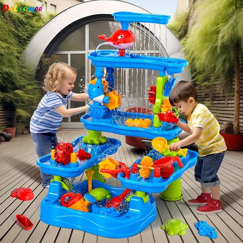 sand and water table toy for kids 5 tier showers pond table kids play activity summer outdoor on beach backyard age 3