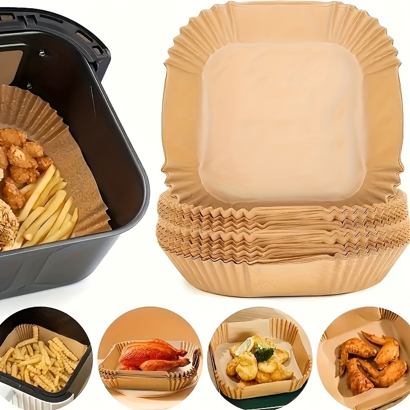 

50/100pcs, Disposable Air Fryer Liners, Paper Air Fryer Liner Pots, Paper Basket Bowls, Baking Trays, Oven Accessories, Baking Tools, Kitchen Gadgets, Kitchen Accessories