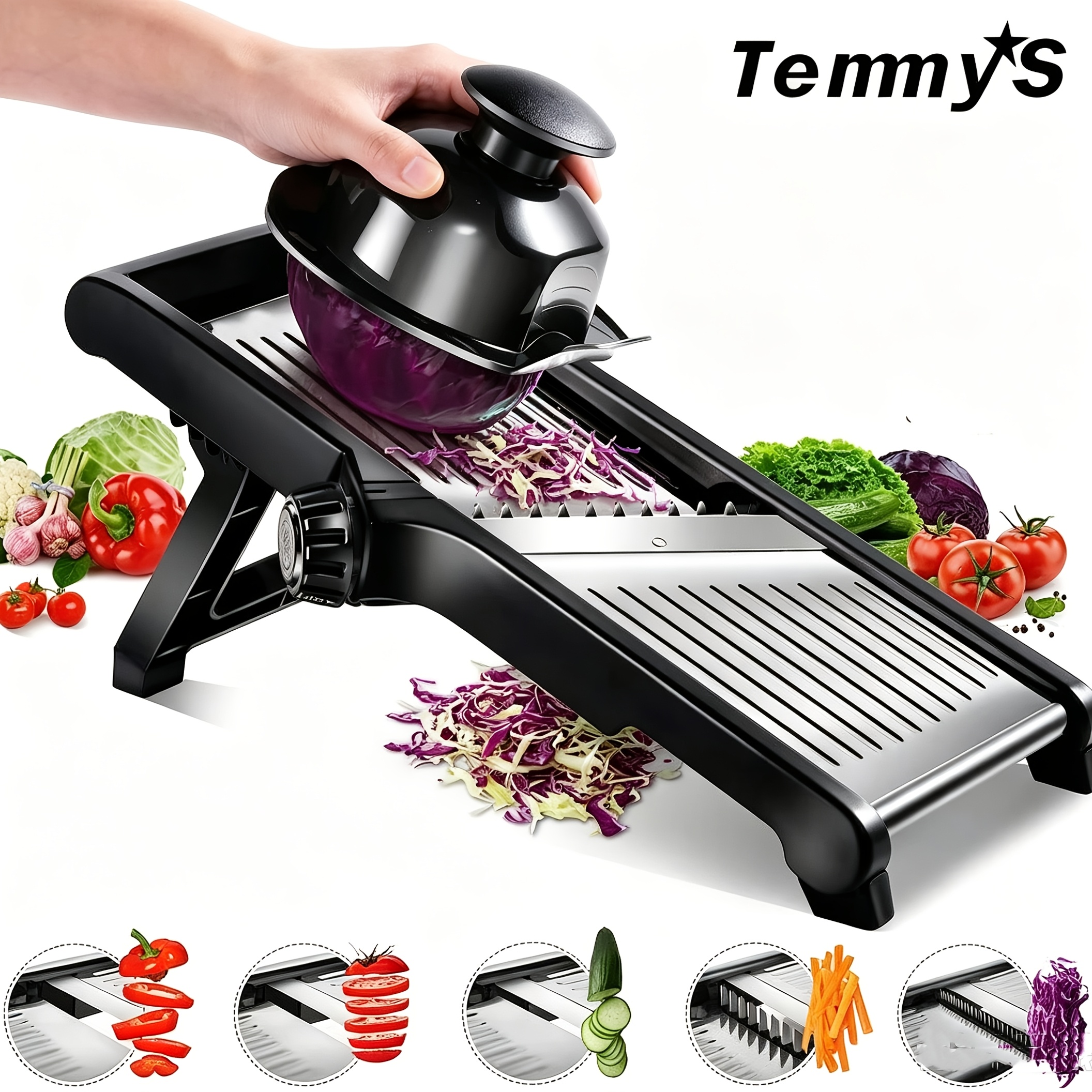 TEMU Mandolin Slicer Adjustable Stainless Steel Vegetable Potato Onion Cutter, Chip Maker With Cleaning Brush, Kitchen Utensil