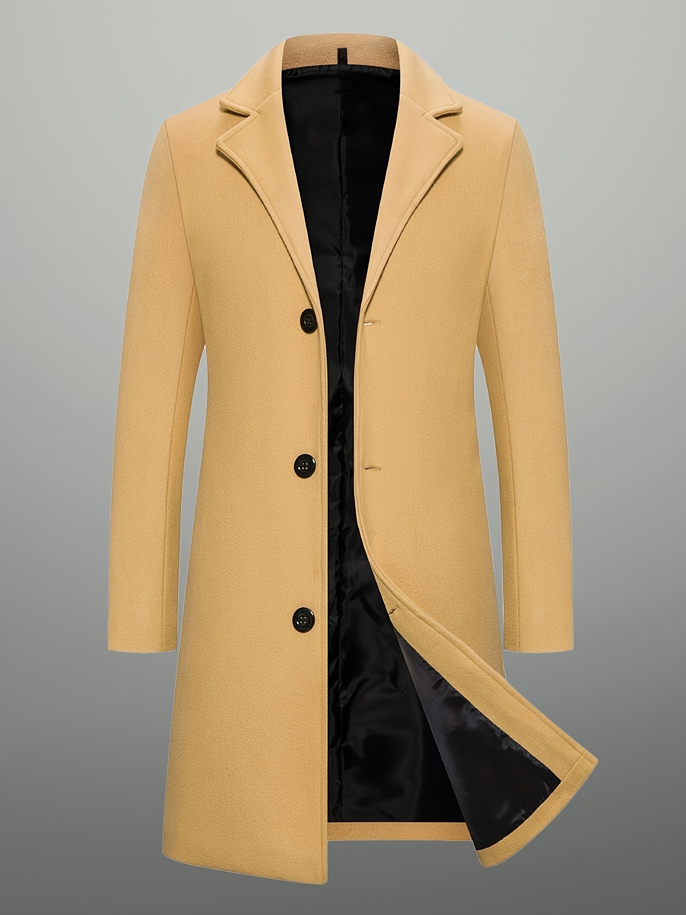 mens   length single breasted tweed overcoat mens solid color trench coat Product details 3