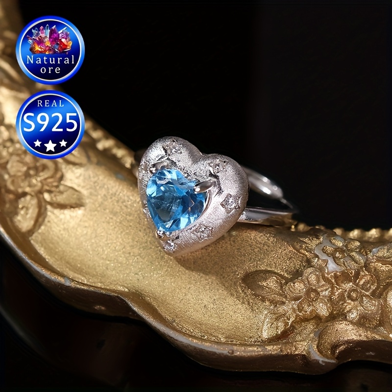 S925 Silver Topaz Adjustable Open Heart Ring