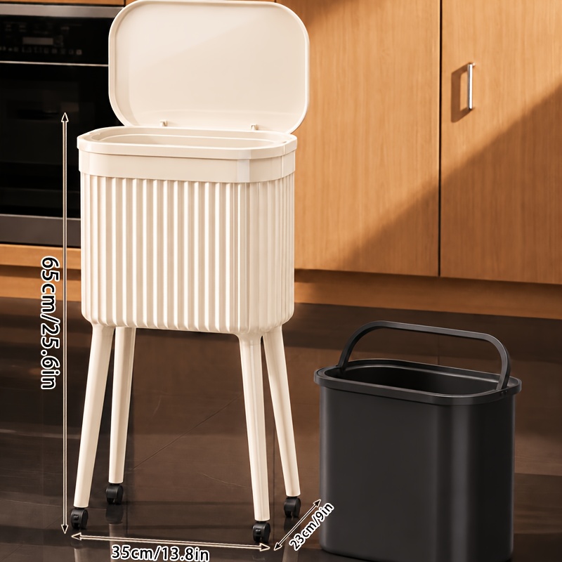 High-legged Trash Can With Lid And Wheels - Double Trash Can With Removable Inner Bucket, No Bending For Cleaning Waste Storage Bin, Space-, Suitable For Bathroom, Kitchen, Office, Bedroom Organizer