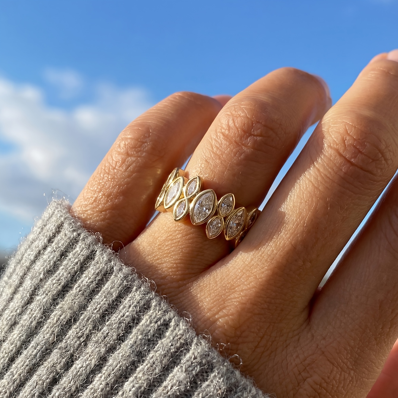Eye-Shaped Stacked Evening Resort Ring, Perfect Holiday Gift