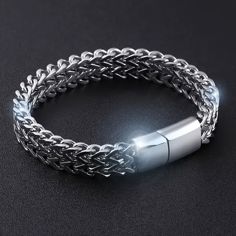 bracelet à double rangée cuban link en acier inoxydable avec design  , accessoire de mode unisexe,   une fermeture magnétique, look décontracté,   pour mari,   ou père Détails du produit 9