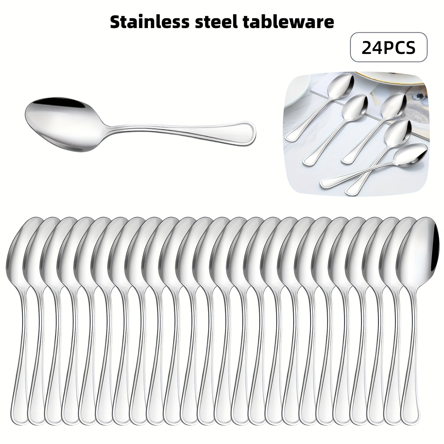 TEMU 24 Cuillères à Thé en Acier Inoxydable - 16 cm (6,5 Pouces) Cuillères de Qualité Restaurant, Ensemble de Couverts en Argent, Idéal pour les