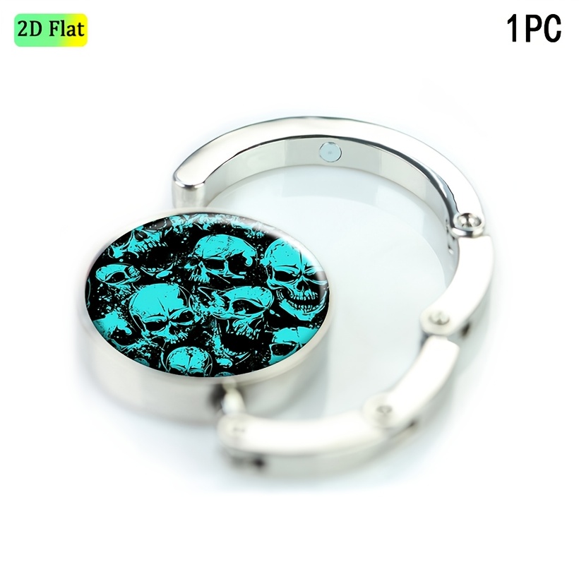Teal Skulls on Black Graffiti Pattern Foldable Purse Hanger