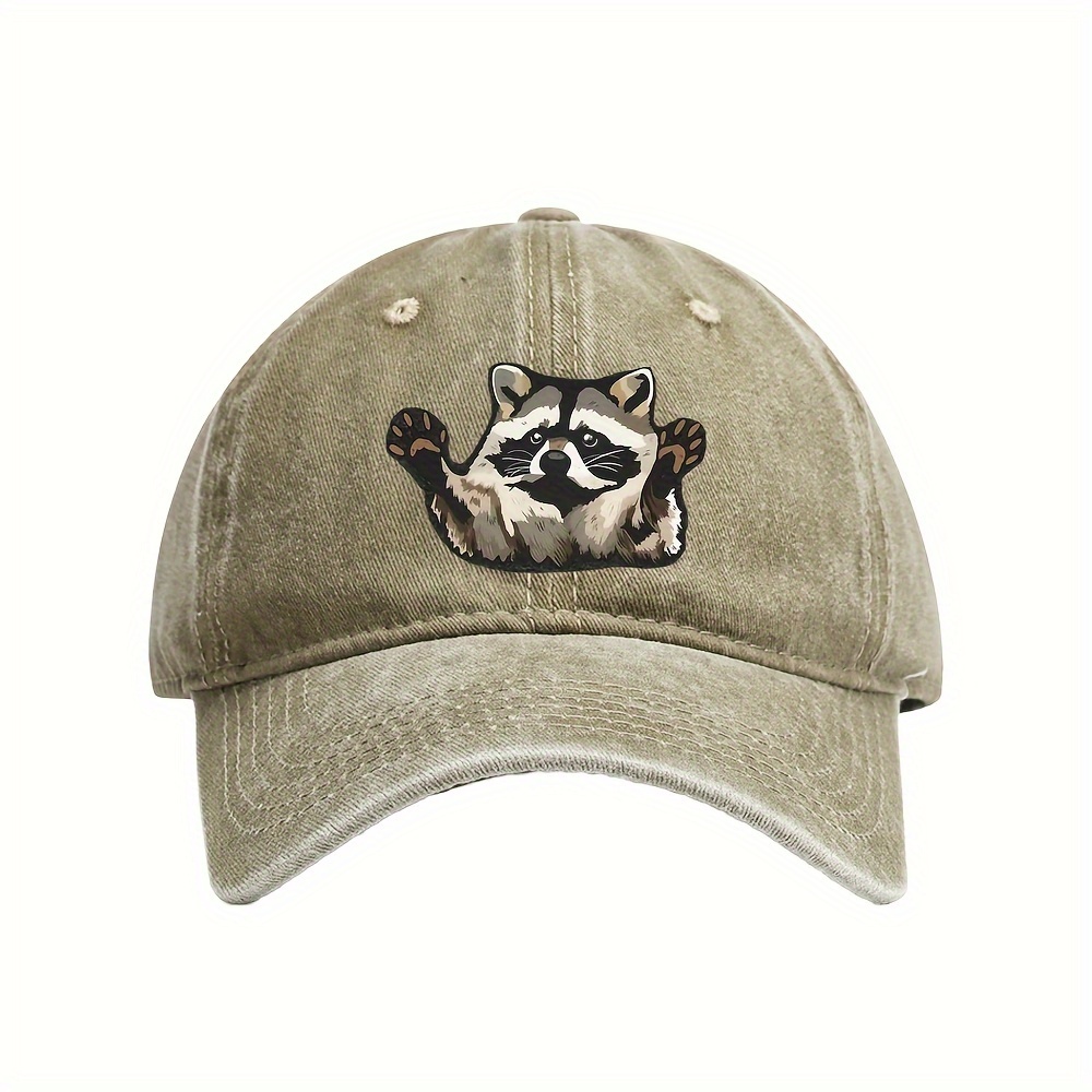 Gorra De Béisbol Vintage Lavada Y Desgastada, Estampado De Mapache, Sombrero De Sol Ajustable Para Exteriores detalles 2