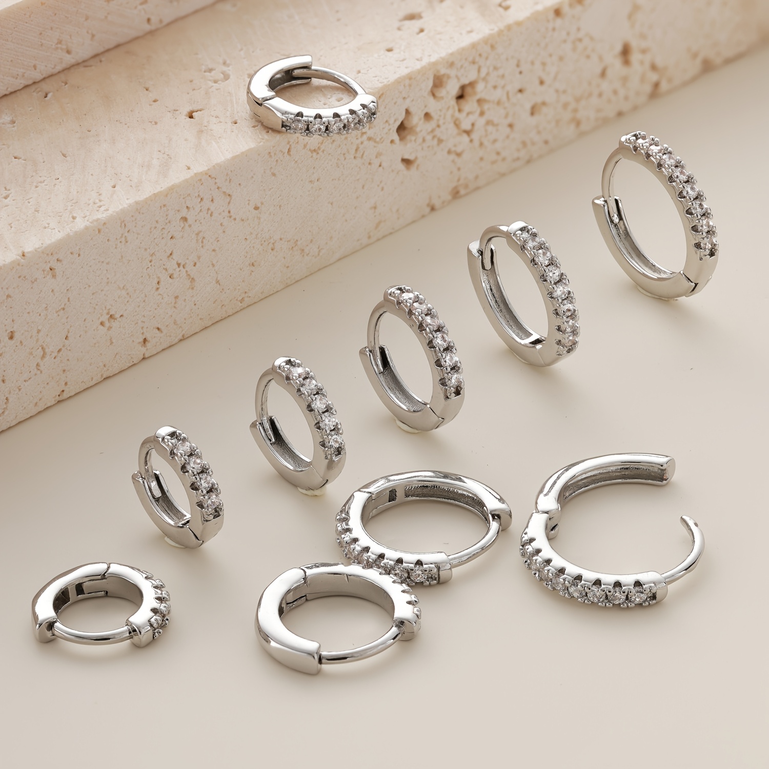 TEMU 5 Pairs Small Cz Hoop Earrings For Women, Huggie Hoop Earrings For Cartilage Helix Tragus In And White Golden Plated, Tiny Cubic Zirconia Hoop