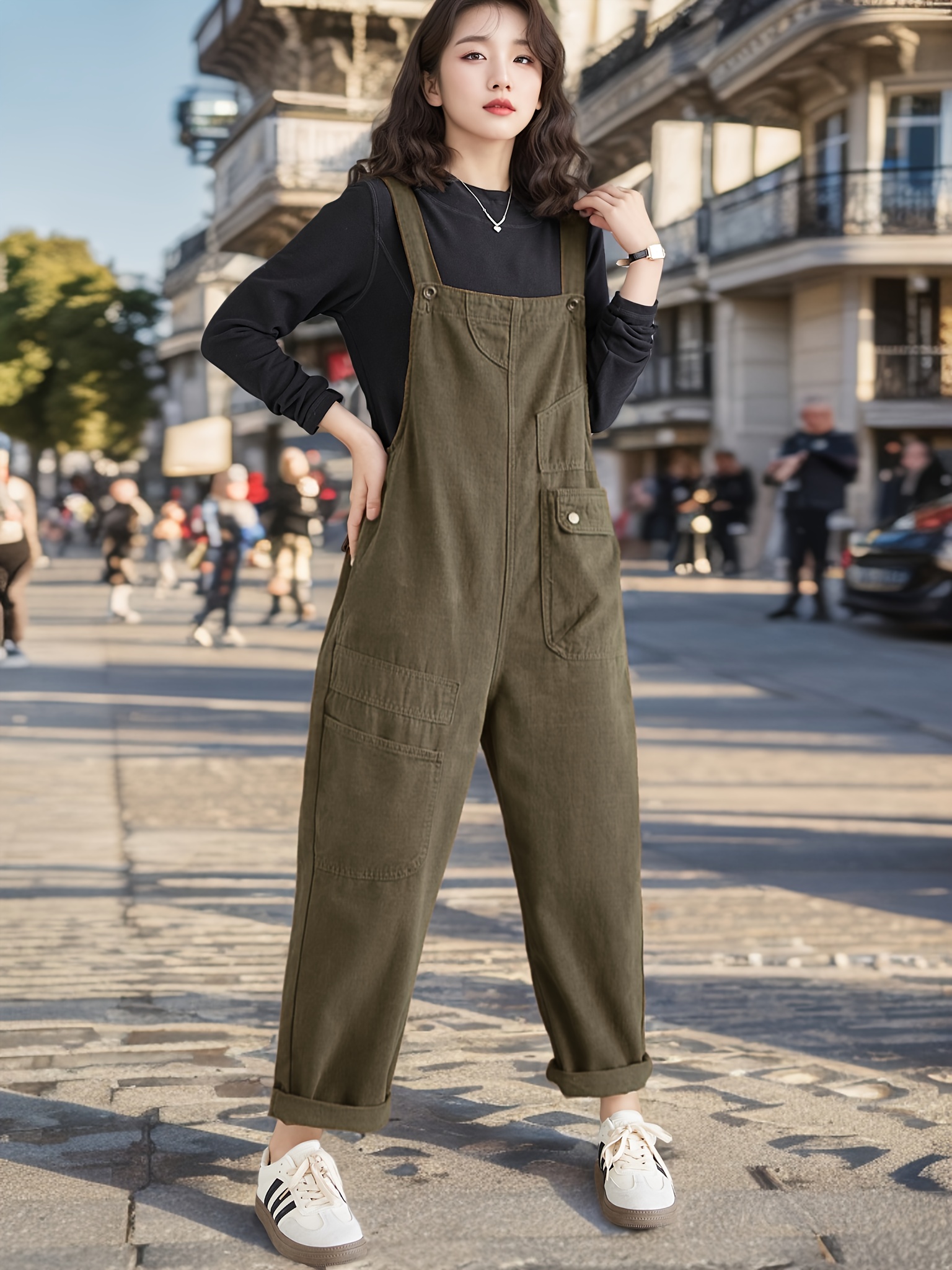 item picture fashion denim overalls casual non stretch solid color with washed detail brand  