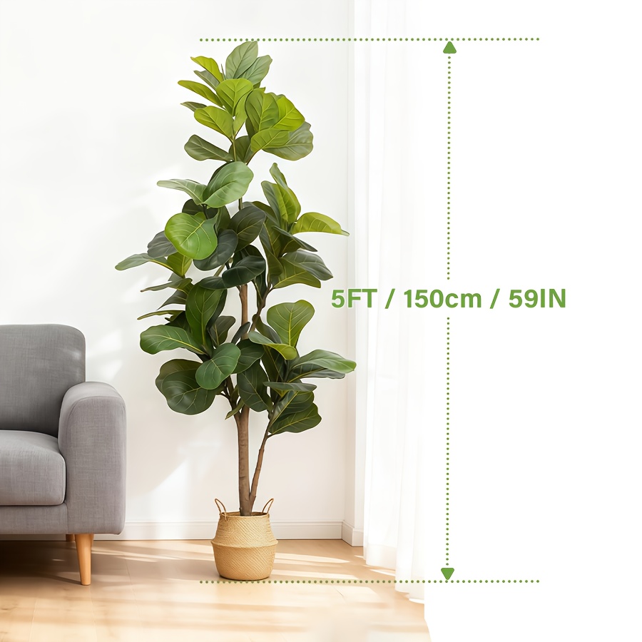 Artificial Fiddle Leaf - Indoor Statement Piece For Living Room, Home Office & Bedroom Decor. Low Maintenance Artificial Plant, Perfect For Modern Space, Wedding Accents & - Instantly Elevates !