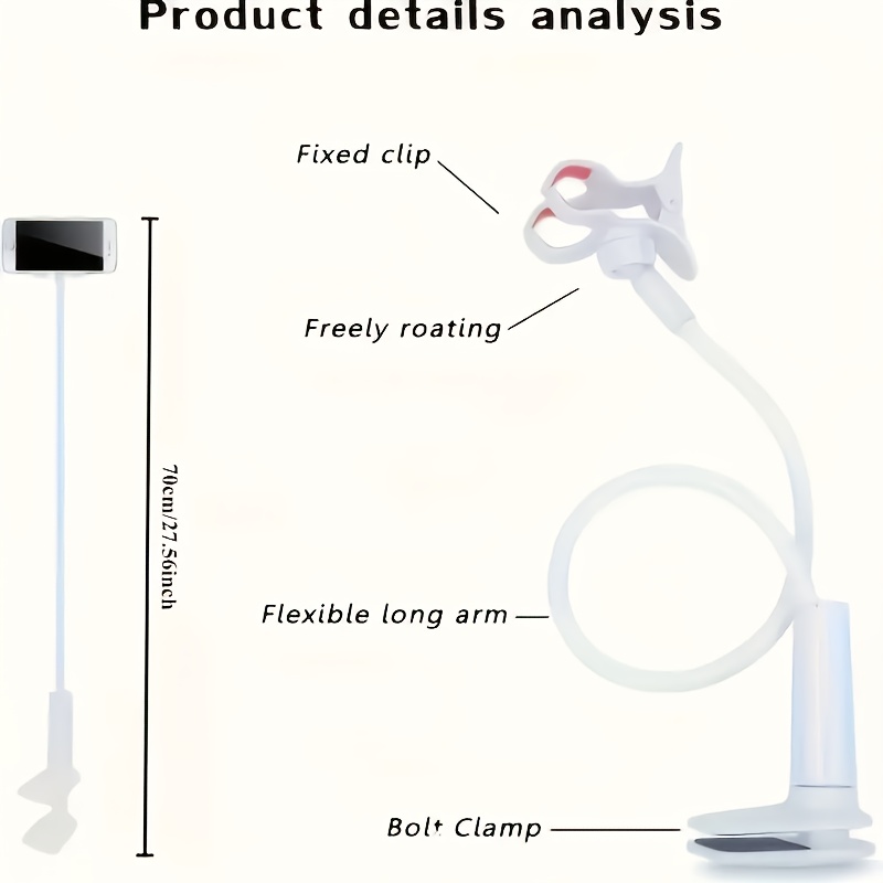 360° Rotating Bedside Phone Holder - Adjustable Angle, Ergonomic Design for Comfortable Use in Bed, White, Bedside Phone Holder, Bedtime Entertainment, Modern Accessory, Durable Plastic