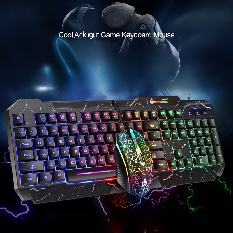 

Wired Crackle Luminous Character Luminous 4d Gaming Keyboard Luminous Keyboard Cool Backlight Gaming Keyboard Colorful Crackle Backlight, Optical Motion Detection, Keyboard And Mouse Set