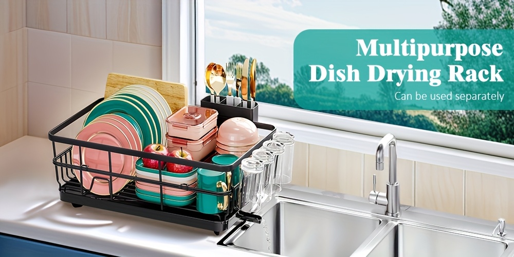   large dish drying rack for kitchen counter dish drainer with drain board cup holder cutlery holder space saving sink dish rack for drying plates bowls utensils Product details 1