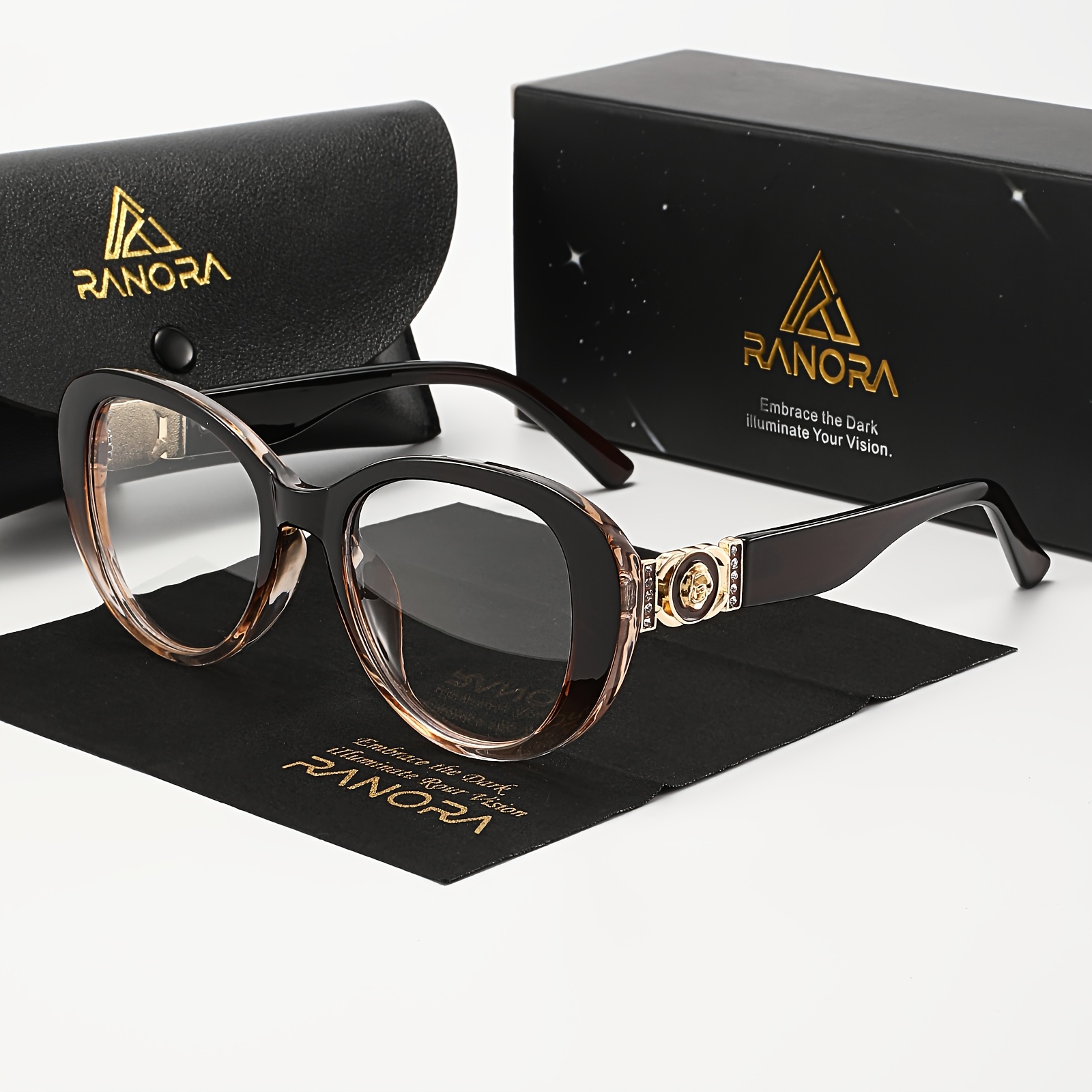 Image of Ranora Women's Oversized Full-rim Elliptical Glasses With - Gradient ( To), Metal Hinges, Plain Suitable For, Parties, - Stylish Eyewear With Case & Cleaning Cloth