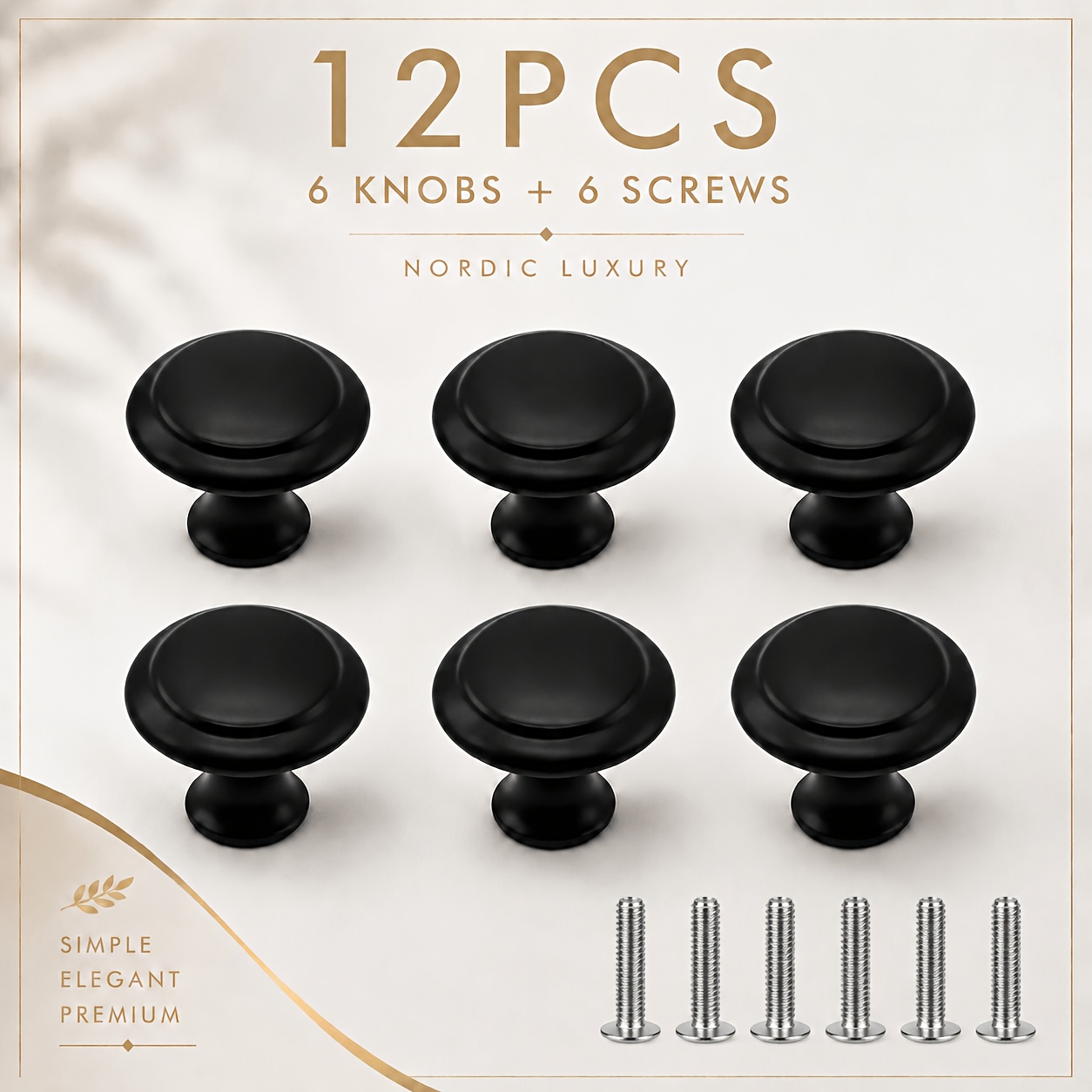 TEMU 12pcs Matte Black Cabinet Knobs Set, 6 Cabinet Knobs & 6 Mounting Screws, Modern Round Drawer Pulls For Kitchen Cabinets, Dressers, Bathroom