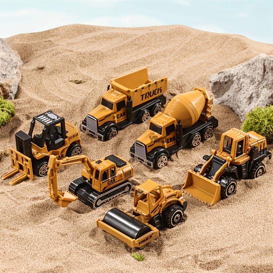 TEMU Alloy Engineering Vehicle Set, Crane Truck, Excavator, Mixer Truck, , Bulldozer, Small Car, Boys' Construction Toys, Halloween Gift, Christmas