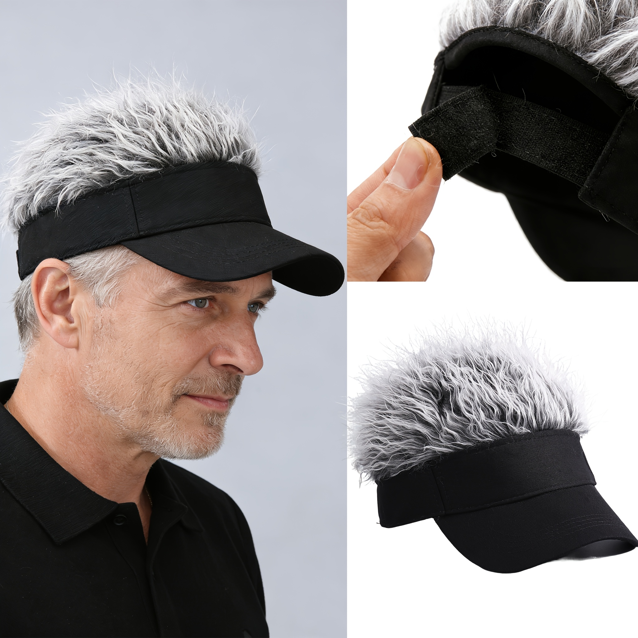 TEMU Molleas Men's Baseball Visor Hat With Yaki Straight Wig - Spiked Novelty Wig Suitable For Cosplay, Themed Parties, Casual Attire & , Easy To