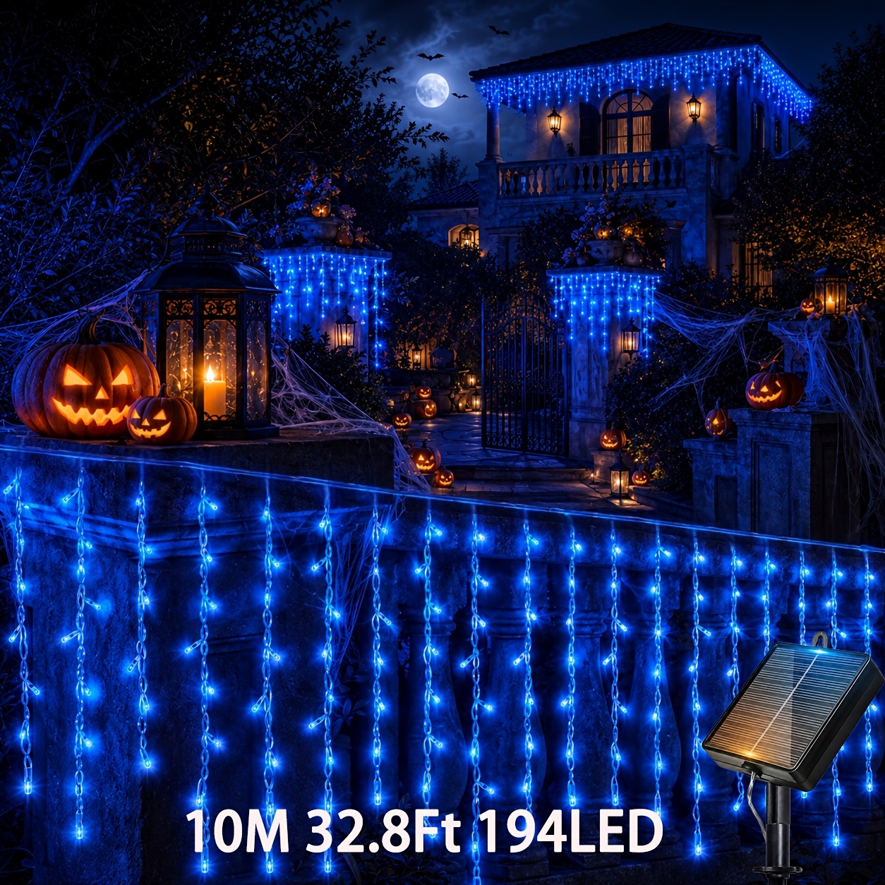 TEMU 194/104led Solar Icicle Christmas Lights Outdoor, 8 Modes, Christmas Decoration, Roof Decor, Ipx4, Cascading Waterfall Glow For Halloween Yard