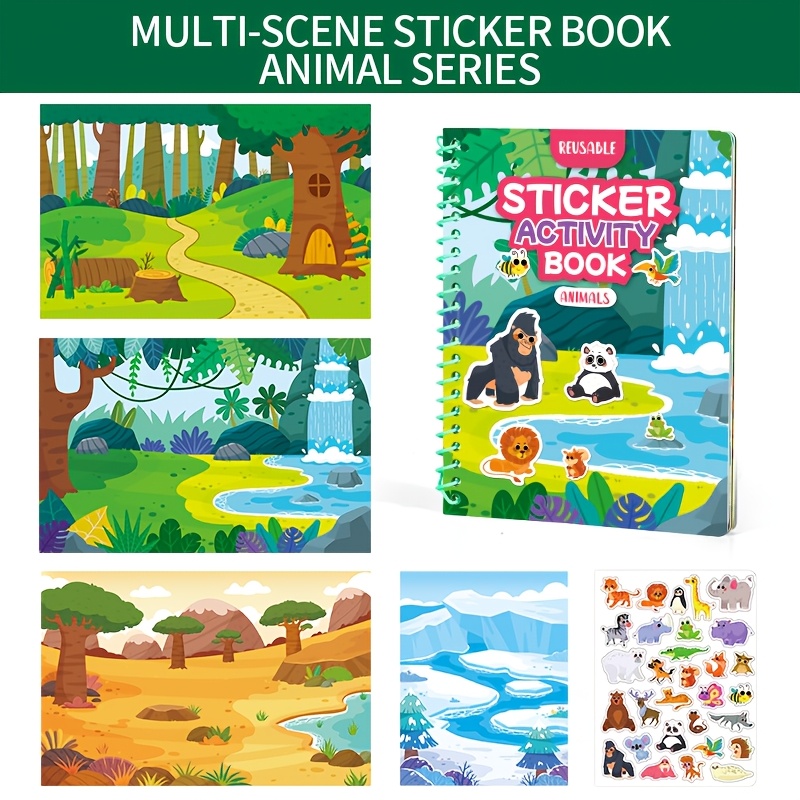 TEMU 'autocollants en gel réutilisables pour enfants, autocollants multi-scènes, livres d'activités d'autocollants de dessins animés, livre à coller