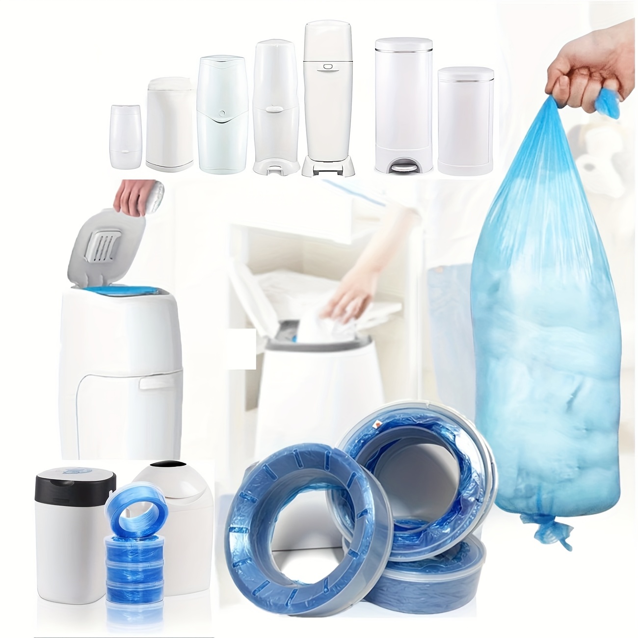 4 Sets - Mother and Diaper Pants & Changing Supplies - 4 Reusable Refill Bins + 4 Blue Cloth Diapers, Each 4.5 meter Long – Compatible with  ,  ,   Diaper Buckets, Diaper Bin, Diaper   For Dekor Plus, Disposable Diaper Bags, Dustbin For Diapers, Trash For Diapers, Diaper Disposal Bin, Diaper Replacement, Cloth Diaper Refill System, Diaper Changing Station, Diaper Replacement Bags, Diaper Disposal Containers, Durable Diaper Storage,
