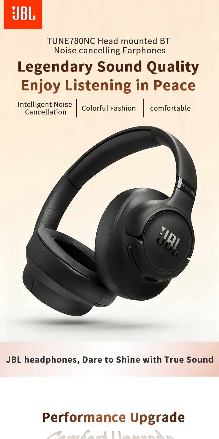 JBL TUNE 780NC Wireless Headphones with Over-Ear Design Feature Active Noise Cancellation, Are Compatible with Phones, Computers, And Laptops, And Can Also Be Used As a Wired 3.5Mm Gaming Headset. They Offer an Impressive Battery Life of Up to 76 Ho