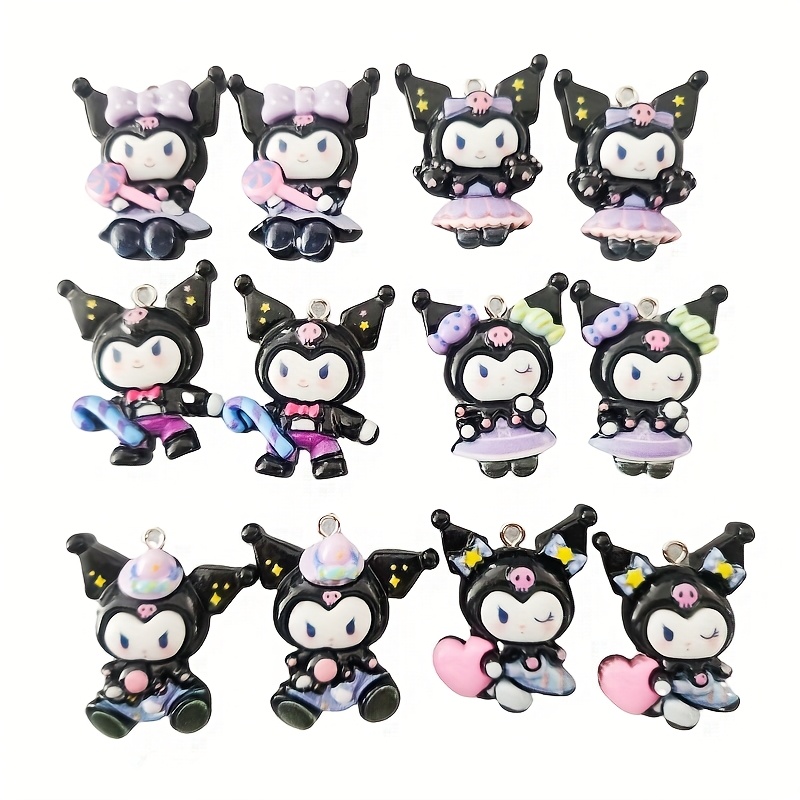 E-shop 12 zufällig farbige Sanrio Kuromi-förmige handgefertigte Accessoires, geeignet für Halsketten, Anhänger, Ohrringe, Armbänder, Taschenanhänger