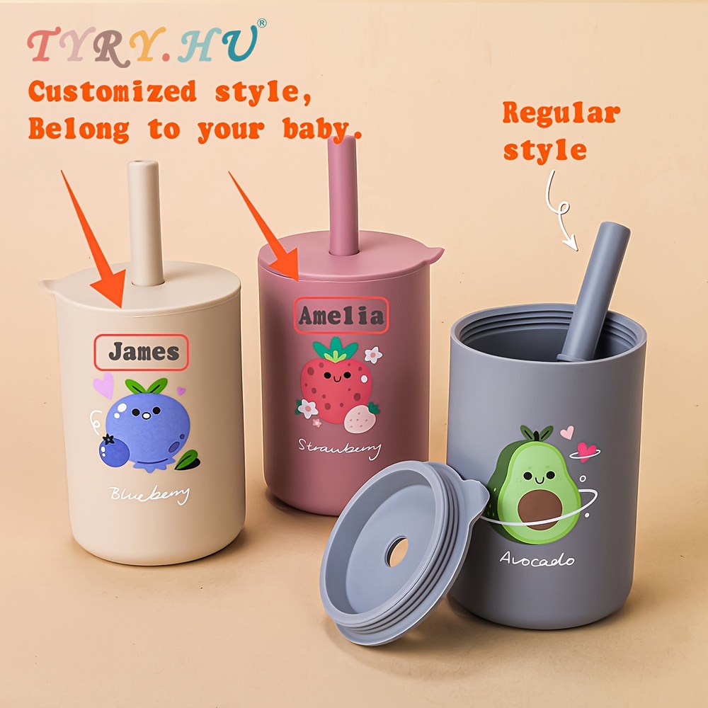 

Customized 6oz Mini Water Cup With Name, Learning Drinking Portable Unbreakable Training Cup With Straw & Lid, Food Grade Silicone Water Cup, Bpa Free Practic Feeding Cup Easter Gift