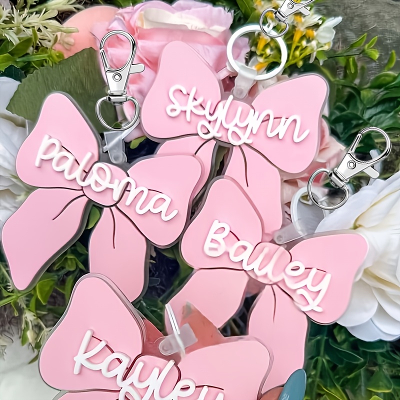 TEMU Personalized Bow Backpack Keychain - Custom Name Tag With Elegant , Durable 201 Stainless Steel, Women's Bags, Gifts And Additions, Backpack