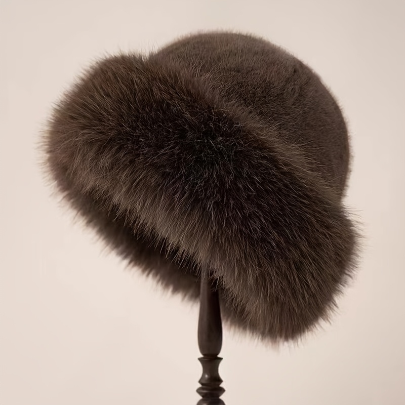 TEMU Gorro de invierno de lujo de para mujer - , esponjoso y con protección para , , elegante con botones dorados, adecuado para ocio al y frío, ropa
