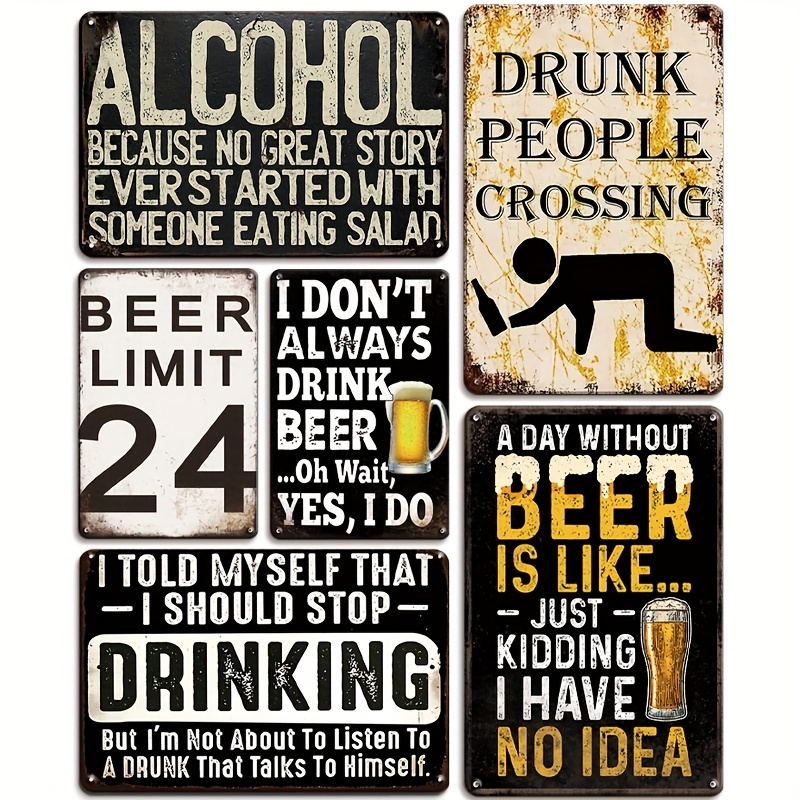 TEMU 6pcs Vintage Bar Signs Bar Decor, Beer Limit 24 Retro Tin Signs Man Cave Decor Bar Accessories, Beer Themed Funny Bar Wall Art For Home Bar, Man