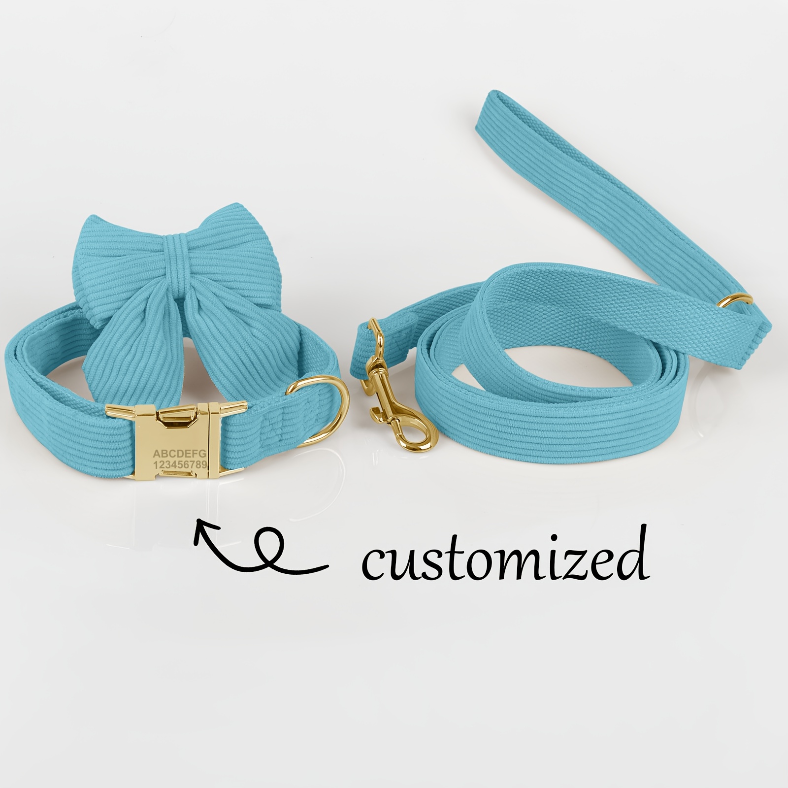 Personalized Velvet Dog Collar and Leash Set, 3pcs