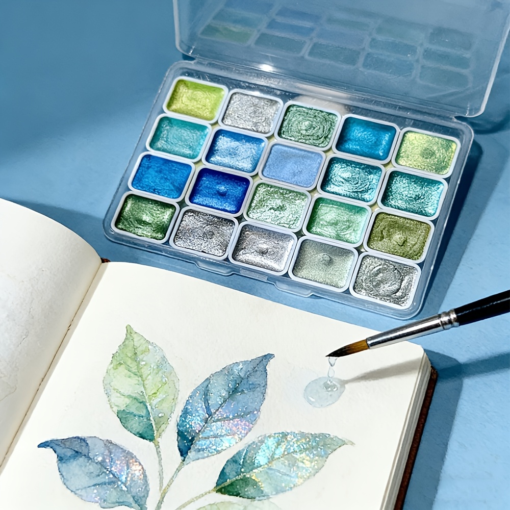 Image of 20-color Solid Watercolor Paint Set, Sparkling Pearlescent Colors, Perfect Travel Watercolor Set For Artists, Hobbyists, And Painting Lovers