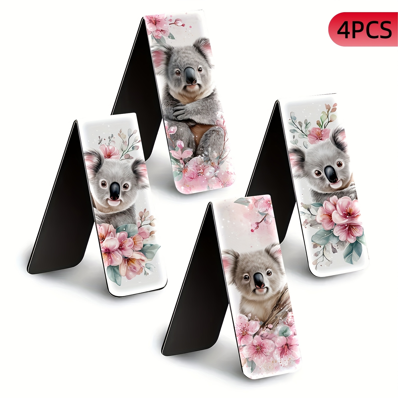 E-shop 4 Stück magnetische Lesezeichen | gefaltete Seitenmarker | niedlicher Koala mit Blumen | Buchklammern für Lehrer Buchliebhaber | ideal für