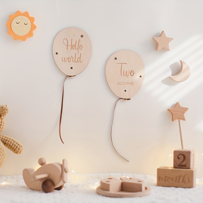 milestone wooden cards set light brown     birth first year memories details 2