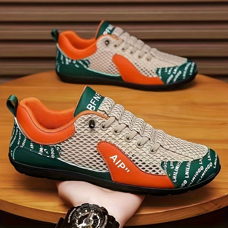 Sneakers, Men's Casual Casual Shoes - Breathable Mesh Upper, Tpu Material Sole, Comfortable Fabric Insole, In Orange/gray/black And White Colors, , With Outdoor Activities Strap Closure