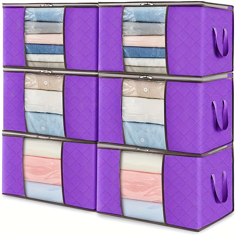 

Extra Large Capacity Storage Bag For Clothes, Sweaters, And Quilts - Foldable Non-woven Fabric Organizer With Zipper And Viewing Window, Purple, Outdoor, Sorting Box