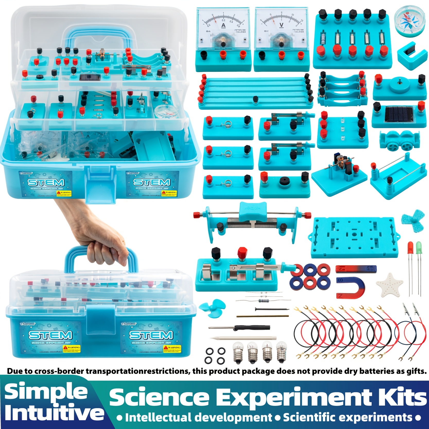 Kit d'expériences scientifiques STEM Édition Deluxe comprenant une boîte d'expériences électromagnétiques de physique à trois couches, complète avec des équipements d'expériences électriques et des outils de démonstration pédagogique. La couleur de la poignée sera choisie aléatoirement.