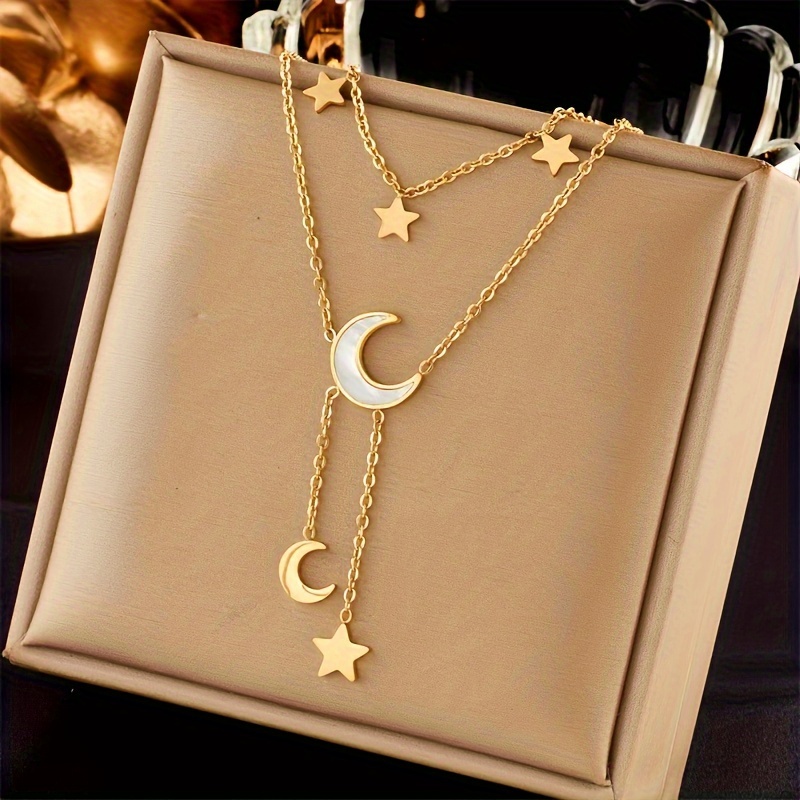 

Creative Stainless Steel Star Moon Necklace Fine Chain Resin Moon Pendant Necklace Fashion Trend Jewelry