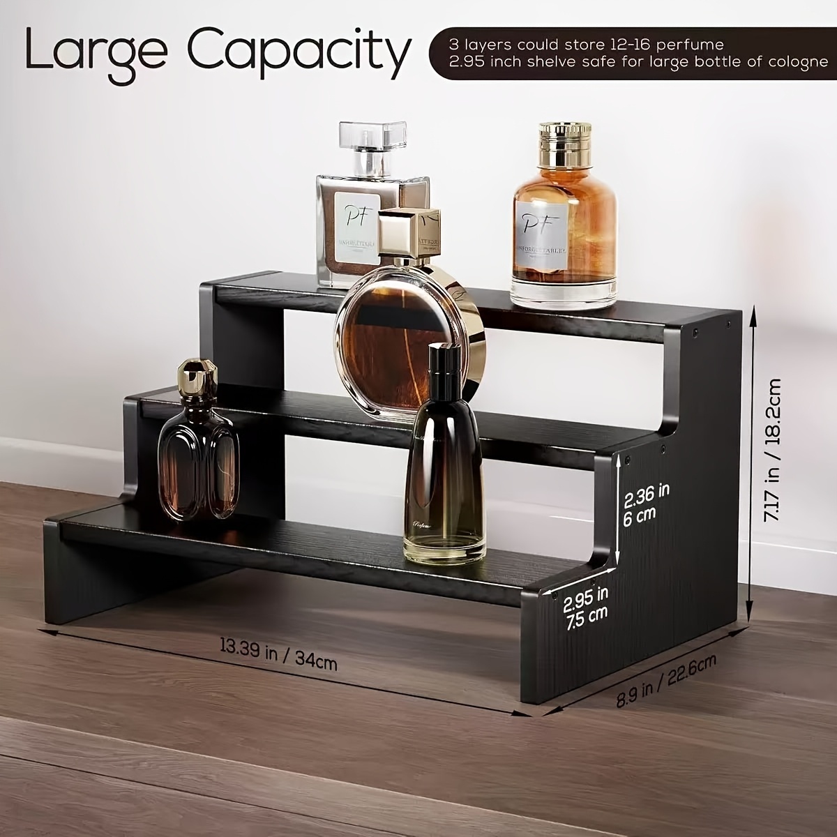 black perfume display stand tiered perfume storage rack tool