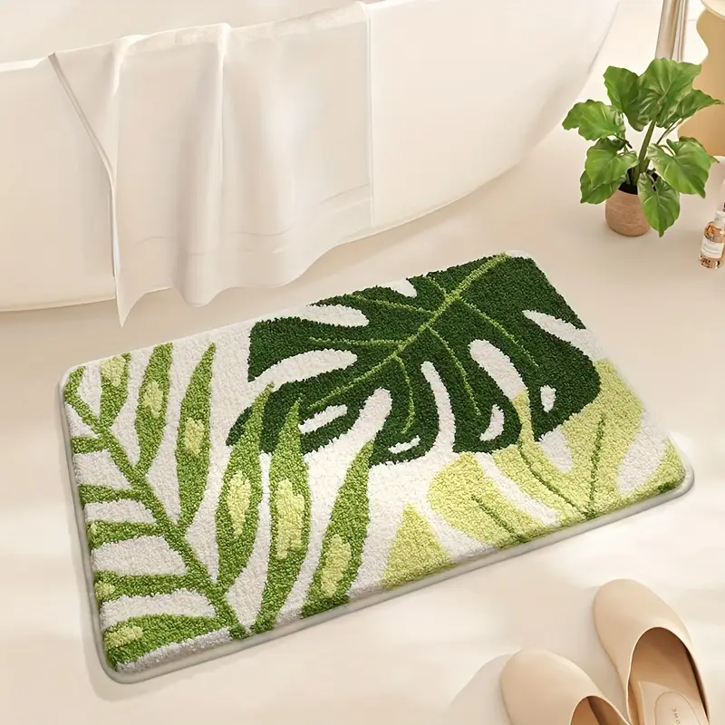 one piece of rainforest bathroom floor mat absorbent pad in use bath rug mat flocked toilet mat Product details 0