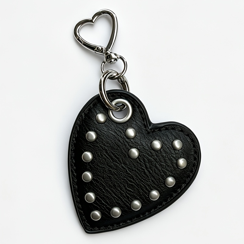 TEMU Porte-clés Cœur Clouté Punk, Pendentif en PU de Cœur Style et , Breloque en Métal Accessoire de Sac, Porte-clés Cadeau de Noël pour Femme avec